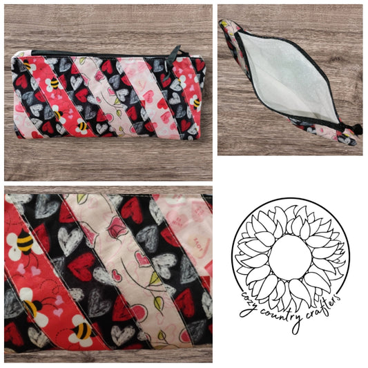 Queen of Hearts - Quilted Clutch or Cash Bag