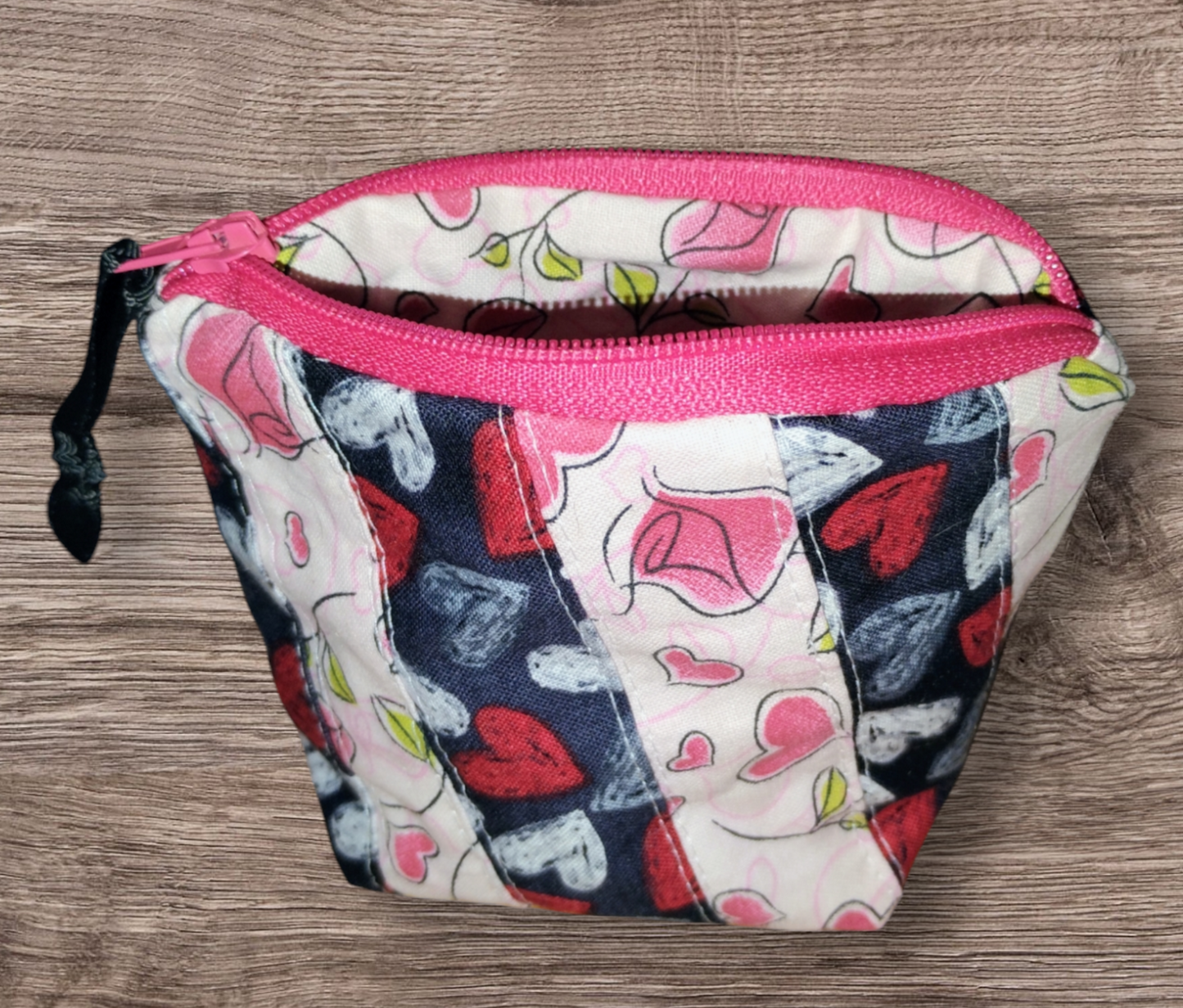 Hearts & Roses - Fabric Quilted Coin or Zipper Pouch