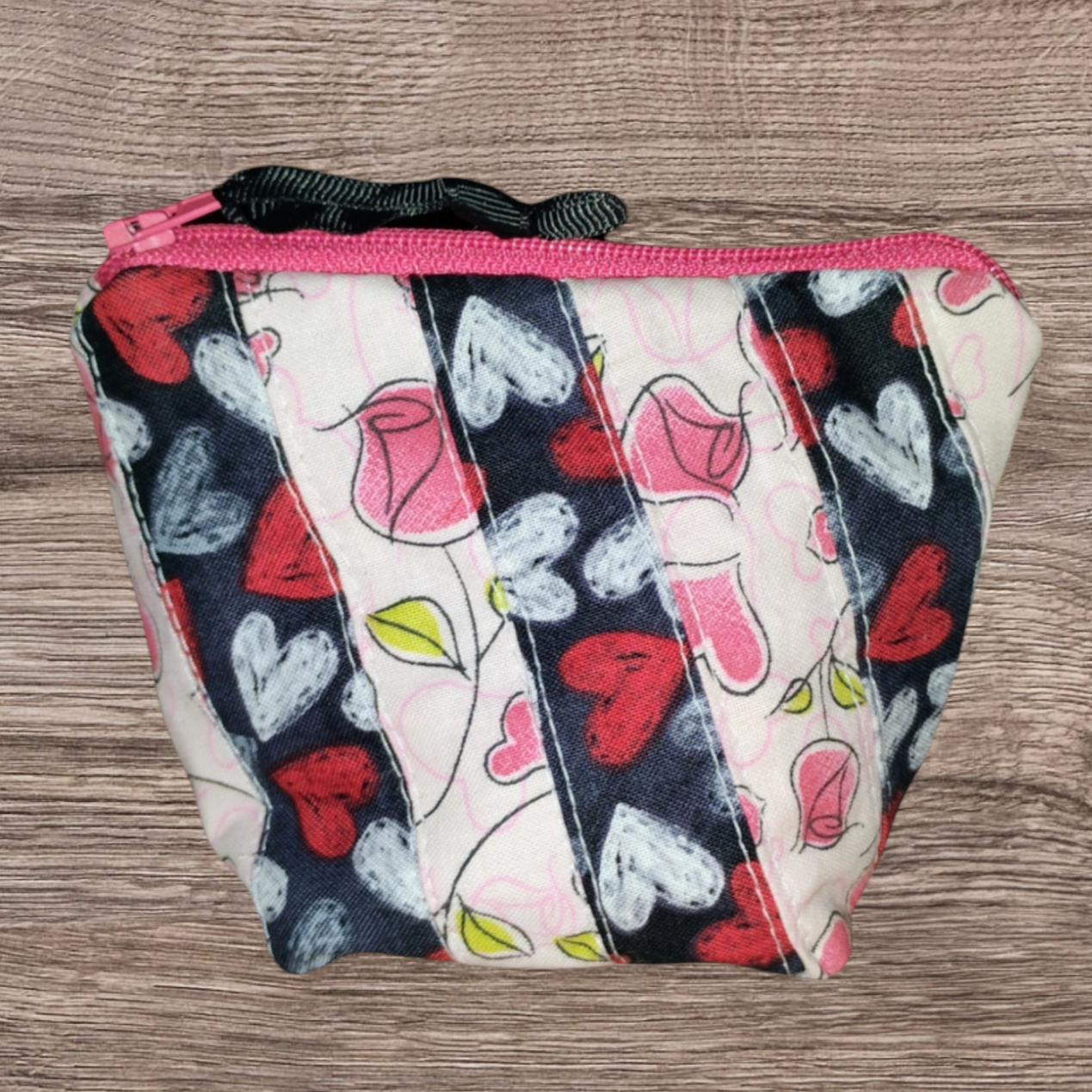 Hearts & Roses - Fabric Quilted Coin or Zipper Pouch