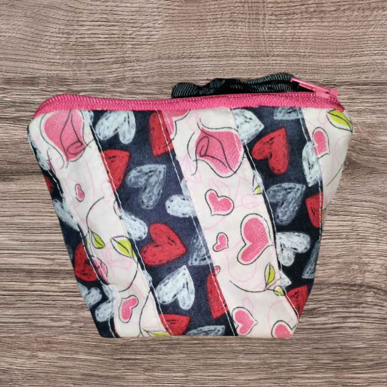 Hearts & Roses - Fabric Quilted Coin or Zipper Pouch